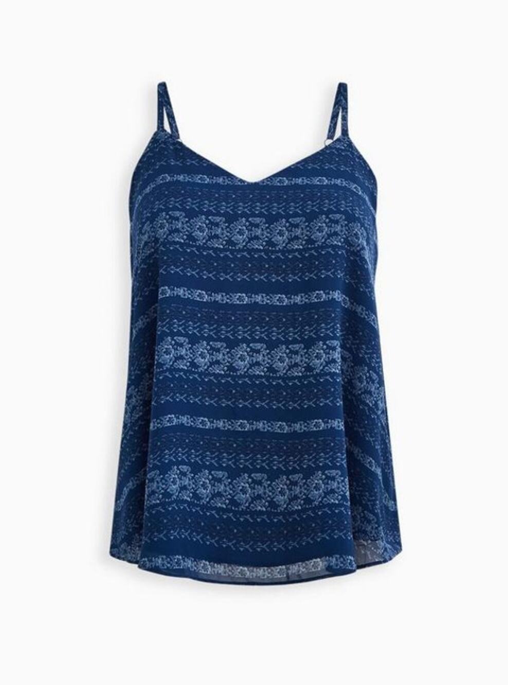 Torrid Size 1 Sophie Blue Chiffon Swing Cami Adj Straps Floral Stripe Tank